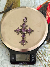 Ornate Silver Amethyst Filigree Huge Giant Big Cross Pendant 35g picture