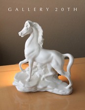 FAB MID CENTURY CERAMIC HORSE SCULPTURE LAMP WHITE STALLION PONY MODERN VTG picture