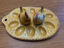 Vintage 50's Japan Lego 4231 Deviled Egg Plate w Chicken Salt & Pepper Shakers picture