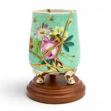 Kintsugi Vase Antique Footed Floral Mini Gold Crack Art Personal Growth Gift picture