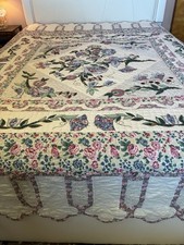Vintage Arch Quilt Hand Applique Farmhouse Floral Cottage Excellent 81” X 88” picture