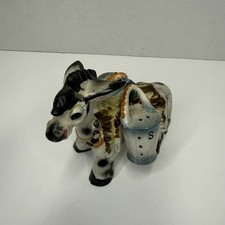 Vintage Donkey Salt & Pepper Shaker Set Ceramic Carrying Buckets 5” Wide picture