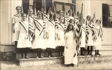 Walpole NH Girls American Flags Sashes Patriotism c1910 Real Photo Postcard bhn picture