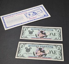 2 1987 Disney Dollars Consecutive Serial Numbers Series A $1 Mickey Disneyland picture