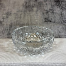 Vintage Round Cut Crystal Ashtray Diamond Sunburst Pattern Heavy Glass picture