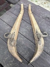 Antique Rustic Pair Of Wooden Horse Hames Western Decor Wall Hanger picture