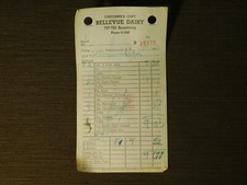 VINTAGE  1945 BELLEVUE DAIRY SCHENECTADY CUSTOMER RECEIPT FOR MILK + picture