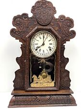 Antique Gingerbread Calendar Clock 8 Day Ingraham Western Buggy Horses Works picture