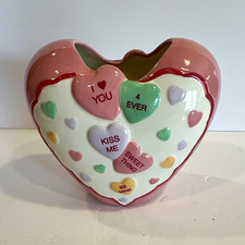 Ceramic Heart Planter Glossy 3D Conversation Candy Hearts Pink White Multicolor picture