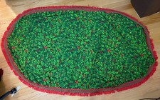 Vintage Leacock Red Tassel Holiday/Xmas Holly Berry Tablecloth Oval 80” X 48” picture
