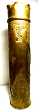 Rare WW1 Trench Art 75mm Shell/ Repousse Full Figure Soldier w Medals/The Coward picture