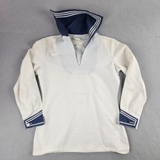 Vtg 1970s West German Military Naval Sailor Jumper Shirt White Blue Flap Sz  Med picture