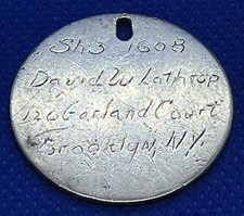 World War I Barber Half Homemade Dog Tag of David W. Lathrop -  picture