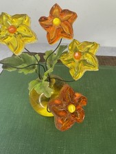 Vintage Lucite Orange Yellow Flowers Bouquet Sculpture on Sphere Base picture