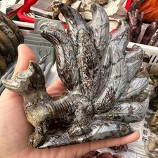1pc natural painted stone quartz carved nine-tailed fox skull crystal healing picture
