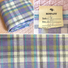 Vintage 60s Yardage 44.5 X 54.5 Linen Backed w Nylon Fabric Lilac Blue Plaid picture