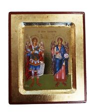 Greek Orthodox Handmade Wooden Icon Archangel Michael and Gabriel 02 12.5x10cm picture