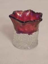 EAPG Indiana RUBY FLASHED National Glass GRENADE Cane Pattern TOOTHPICK HOLDER picture