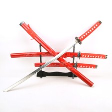 3 Piece Red Dragon Japanese Katana Samurai Swords Set with Display Stand picture