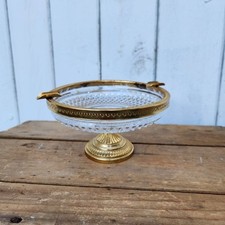 Cut Crystal & Gold Ormolu Ashtray Elegant Vintage Design picture