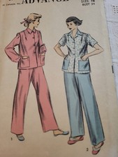 Vintage 1950s Advance Pattern 5877 Pajamas Miss Size 16 Bust 34 Factory Folded picture