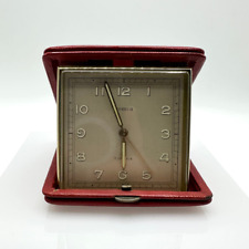 Vintage Semca Swiss Red Jewel Working Travel Clock with Foldable Leather Case picture