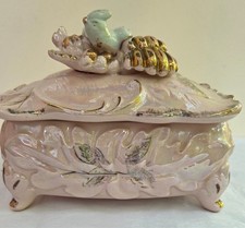 Vintage Mid-Century Japanese Lusterware Pink Iridescent Trinket Jewelry Box with picture