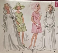 Uncut 1960s MOD WEDDING BRIDAL GOWN DRESS PATTERN VEIL, HOOD BUTTERICK 5131 picture