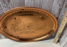 VTG Currier & Ives Sleighing On A Sunday Copper Craft Guild Oval Tray  picture