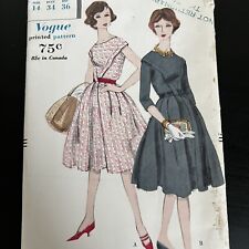 Vintage 1950s Vogue 9741 Center Front Full Skirt Dress Sewing Pattern 14 XS CUT picture