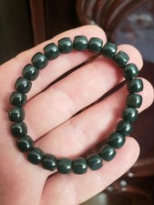 Natural HeTian Jade Seed Material Straight-CutBeads Bracelet Peacock Green picture