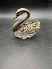 Vintage Glass Swan Salt Cellar Silver Tone Articulated Movable Wings AS IS picture