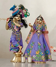 Brass Hc- Astadhatu Made Shri Radha Krishna Idol 3 Set Dress, Crown, 10CM picture