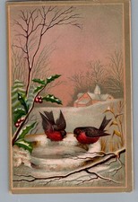 Victorian Trade Card Winter Birds Snow Holly Victorian Christmas Scrap picture