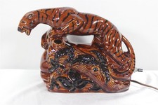 Vintage Mid Century Modern Striped Panther on Tree TV Lamp Brown MCM Excellent picture
