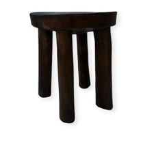 Senufo Style Stool African Hand Carved Wood 4-Leg Stool Plant Stand Small picture