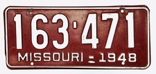 Vintage 1948 Missouri 6 Number 163-471 License Plate picture