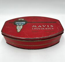 Antique Tin Candy Box Devoine Mavis Chocolates Paris New York Red Gold 7.5x4.5” picture