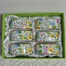 Chintz Dana Flowers Porcelain Napkin Rings Guilded Edges 6 Two's Company FLAWED picture
