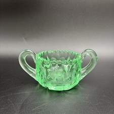 Green Uranium Depression Glass Sugar Bowl Double Handles picture