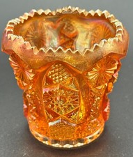 1970 Imperial Daisy & Button Marigold Carnival Glass Iridescent Toothpick Holder picture