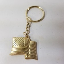 Vtg American Flag USA Patriotic Stars & Stripes Keychain Key Ring Gold Tone picture