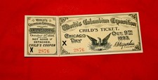 1893 Columbian Exposition Chicago Day Child's Ticket With Stub -  picture