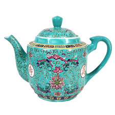 Vtg Chinese Mun Shou Famille Turquoise Longevity Tea Pot Porcelain Jingdezhen picture