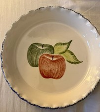 Vintage Laurie Gates Fall Apples Blue Sponge Wear Pie Plate Baking Pan 10” picture