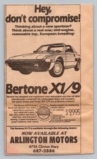 1985 Bertone X1/9 Sports Car Newspaper Ad Arlington Motors Knoxville TN picture