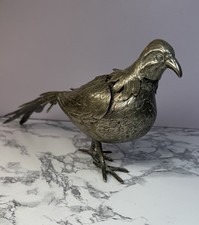German Metal Pheasant Decanter Figurine Hinged Wings Stamped Germany Alpacca picture