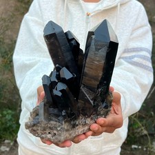 7.2LB  Natural smoky black quartz cluster crystal mineral specimen picture