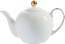 30oz white porcelain teapot with gold rim, classic design teapot for tea parties picture