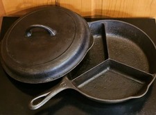 RARE Old Griswold 8 Cast Iron All In One Dinner Skillet #1008 Patent Applied For picture
